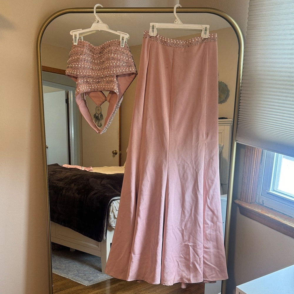Pink Two-Piece Set with Beaded Details